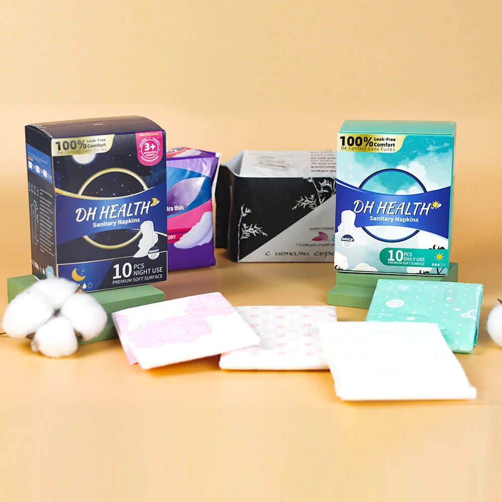 DH 100% Organic Cotton ultra Thin Heavy Flow Feminine Pad Leakage Prevention Overnight Female Sanitary Pad
