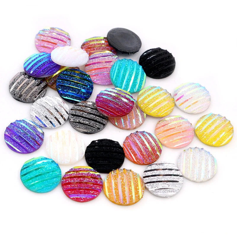 40pcs/lot 12mm Mix Colors Scrub Stripe Horizontal Line Flat Back Resin Cabochon for Bracelet Earrings Accessories Findings