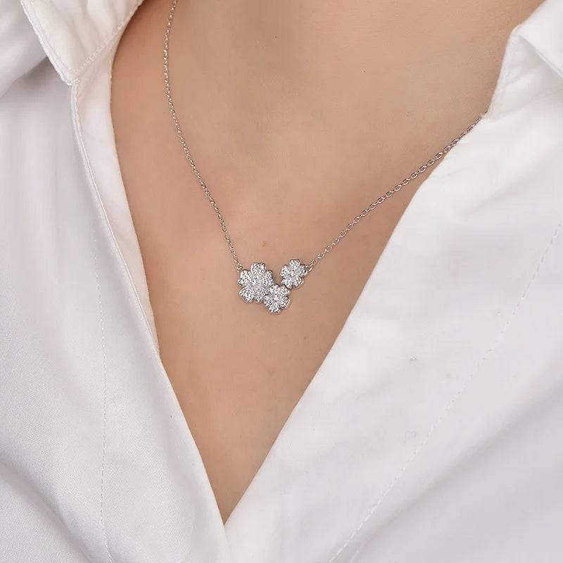 Dainty Micro Pave Cubic Zirconia Diamond Flower Necklace Pendant Trendy Wedding Bridal Jewellery