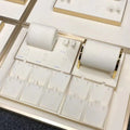 Customized Luxury Metal Microfiber High End Ring Necklace Bracelet Earrings Stand Jewellery Display Set