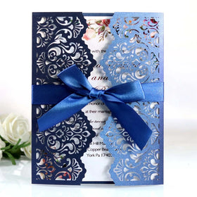 Cheap Laser Cut Wedding Invitation Luxury Laser Greeting Cards with Ribbon Printing Insert Pages
