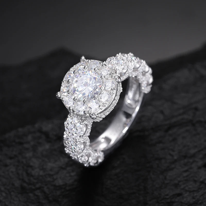 Luxury Fine Jewelry Wedding Ring White Gold 925 Sterling Silver VVS Moissanite Diamond Halo Engagement Ring for Men Women