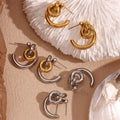 Plated Statement Jewelry Lock Earring Gold Stainless Steel Chunky Waterproof Trendy Air Hoop Earrings 1pc/opp Bag 10 Pairs /