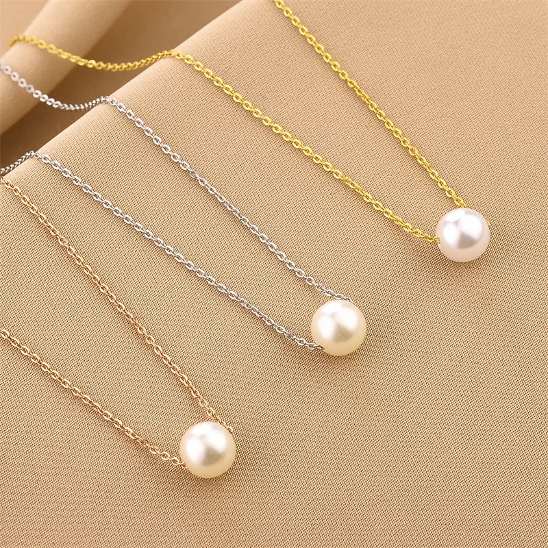 Fashion Simple Stainless Steel Jewelry Does Not Fade Girls Pearl Necklace