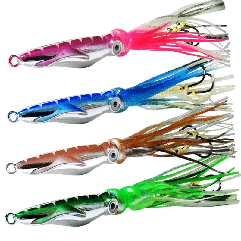 40g 60g 80g 100g 120g 150g 200g Hook Colorful Big Game Octopus Squid Skirt Hard Fishing Lures Shrimp Beard Bait