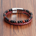 Natural Tiger Eye Stone Beaded Bracelet Leather Rope Woven Bracelet Multilayer Genuine Leather Bracelet for Men Jewelry