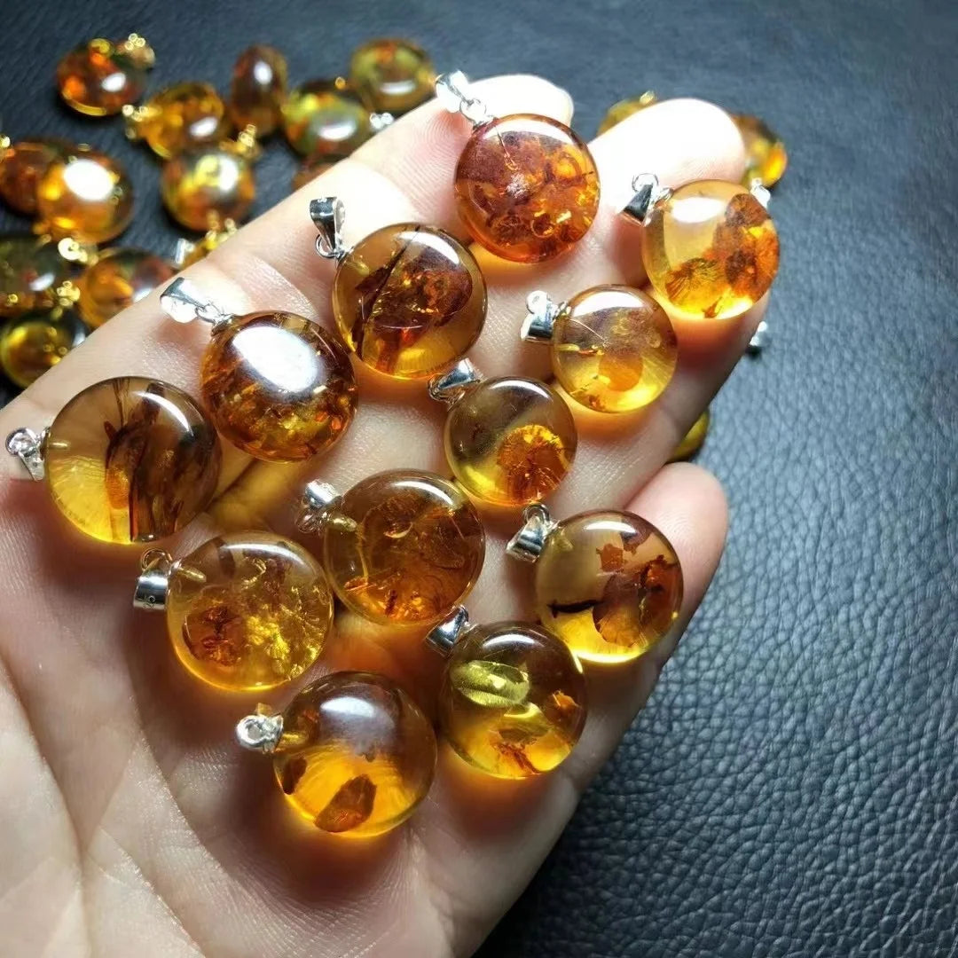 925 Sterling Silver Natural Gold Amber Charm Pendant Initial Original Design Reki Healing Crystal Jewelry