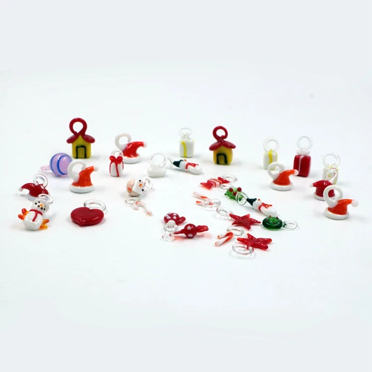 Mixed Decorative Miniature Christmas Charm Glass Figurine Ornament With Hook