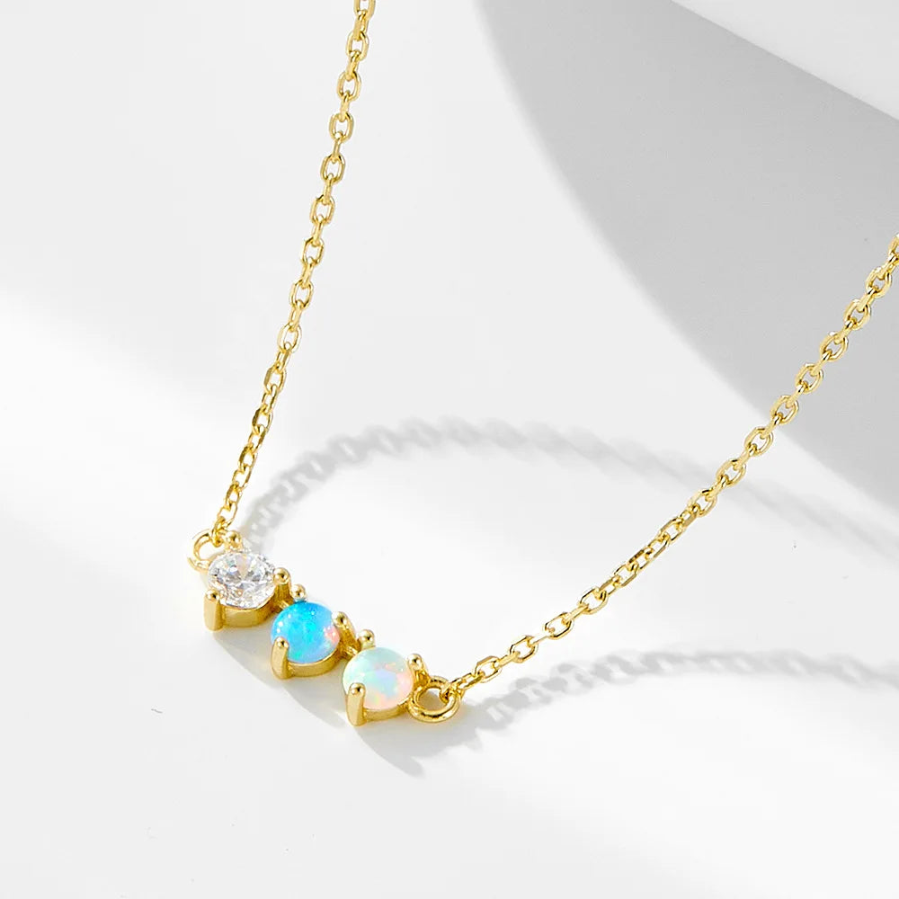 Fashion Minimalist Jewelry 925 Sterling Silver Small Necklaces bar Shaped Zircon White Blue Opal Gold Plated Necklaces Women