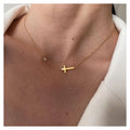 Charm Waterproof PVD Gold Plated Stainless Steel M Shape Necklace Zircon Link Tiny Cross Necklace Jewelry
