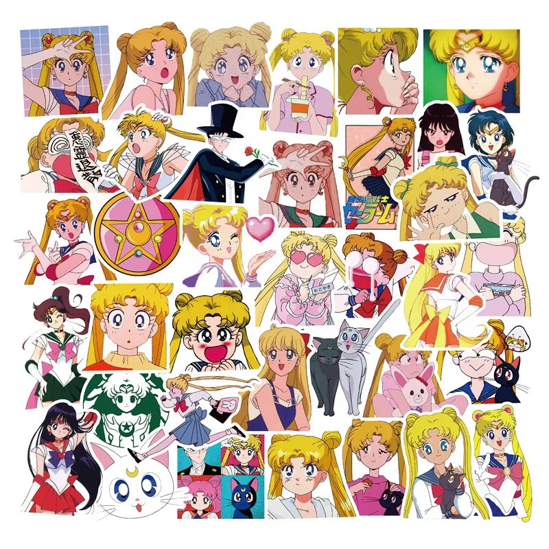 50Pcs Classic Anime Sailor Moon Girl Cartoon Sticker for Children Girl Promotion Gifts Skateboard Luggage Stickers