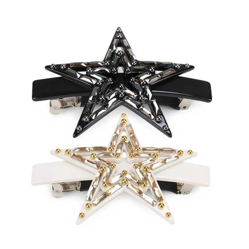 Boutique Women Hair Accessories Star French Barrette Clip Inlay Crystal Pearl Luxury Top Grade Five-pointed Star Hair Clip