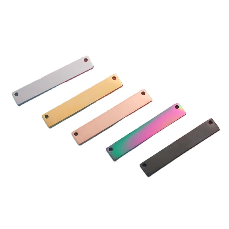 Mirror Stainless Steel Long Hanging Tag Accessory DIY Bracelet Necklace Double Hole Rectangular Engraved Pendant