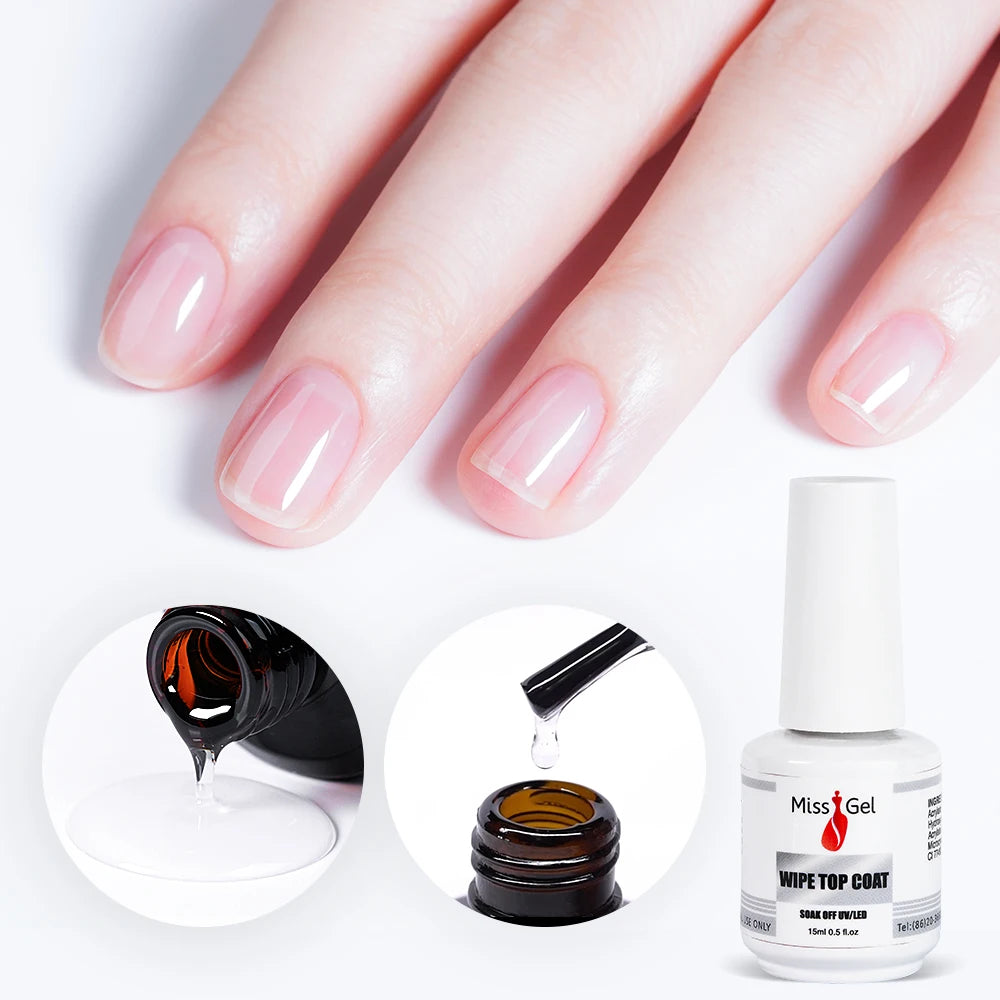 MissGel Clear Wipe Topcoat Custom Private Label Rubber Wipe Nail Polish UV Gel Top Coat