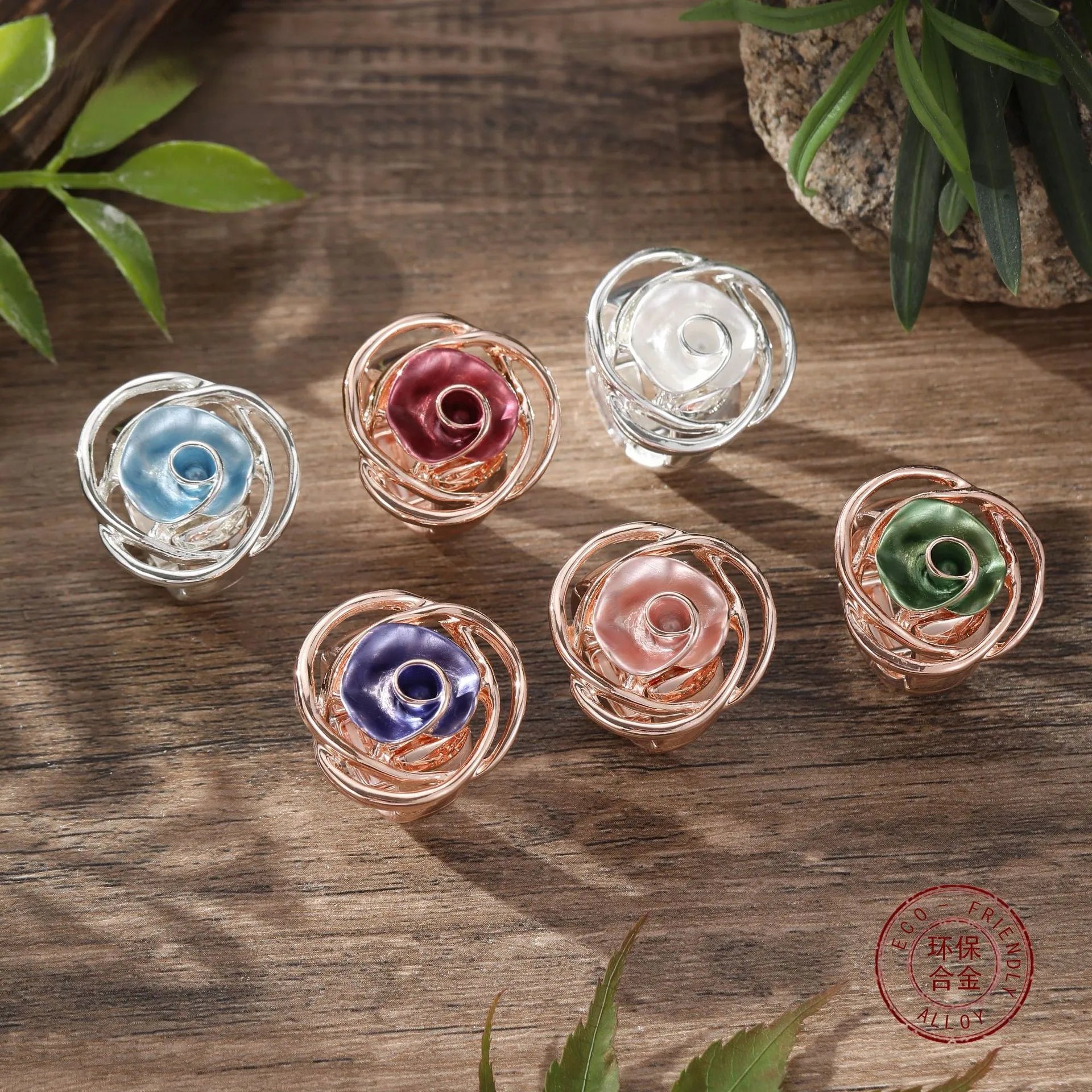 Luxury Colorful Painting Oil Elastic Flower Ring Fashion Plated S925 Rose Rings for Women