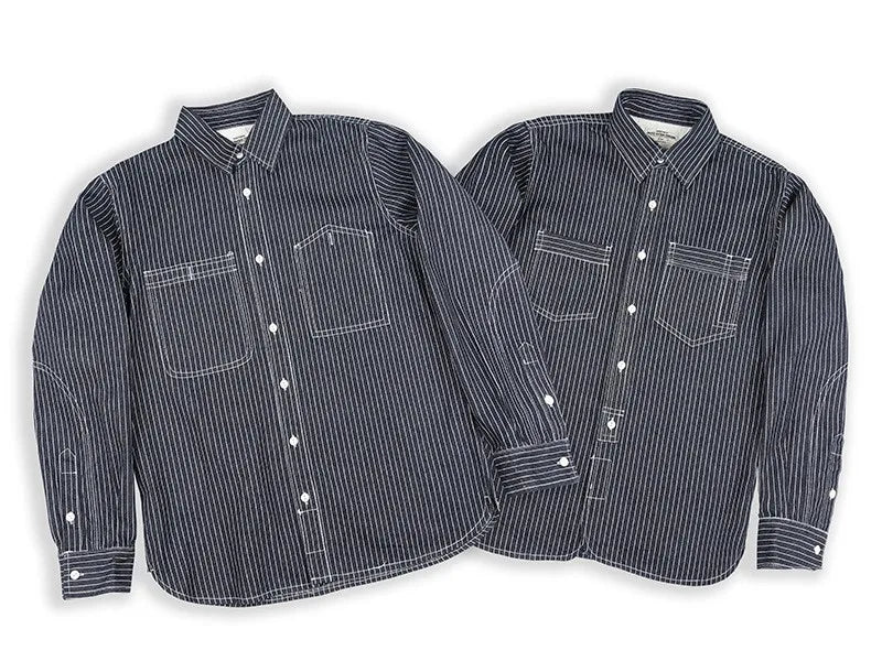 Mens Clothes New Style Men's Striped Long Sleeve Work Shirt Casual Button-Up Railroad Stripe Shirt with Contrast Stitching