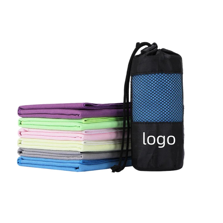 Custom Designed Outdoor Quick-Dry Microfiber Sports Towel With Printed Logo Woven Pattern Lightweight Compressed Fitted Mesh Bag