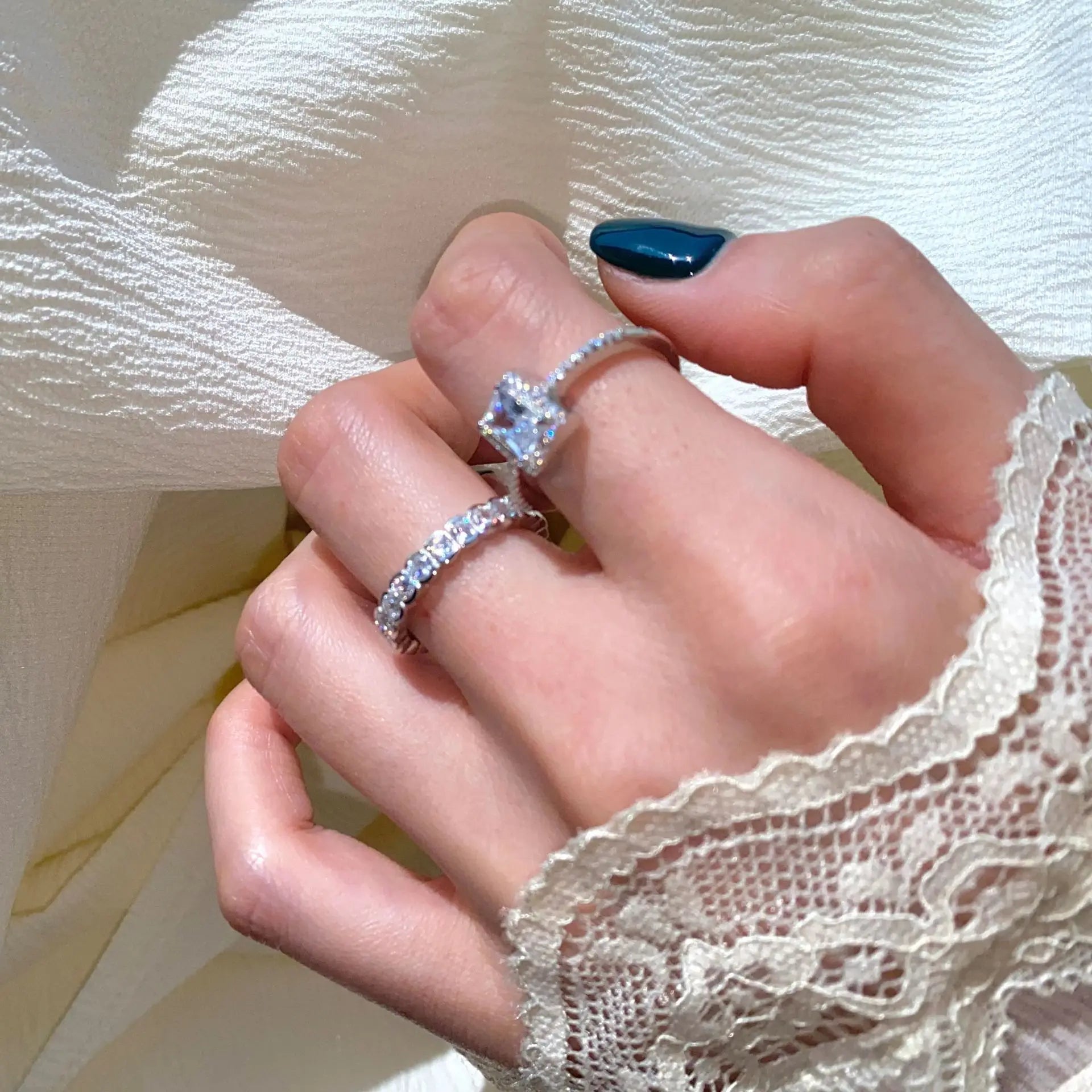 Fine Jewelry 925 Sterling Silver Open Adjustable Cubic Zirconia Eternity Ring for Women