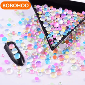 BOBOHOO Wholesale Mermaid Beads Glass Stone Colorful Half Round Rhinestone Flatback Glue on Rhinestone Nail for Nail Decoration