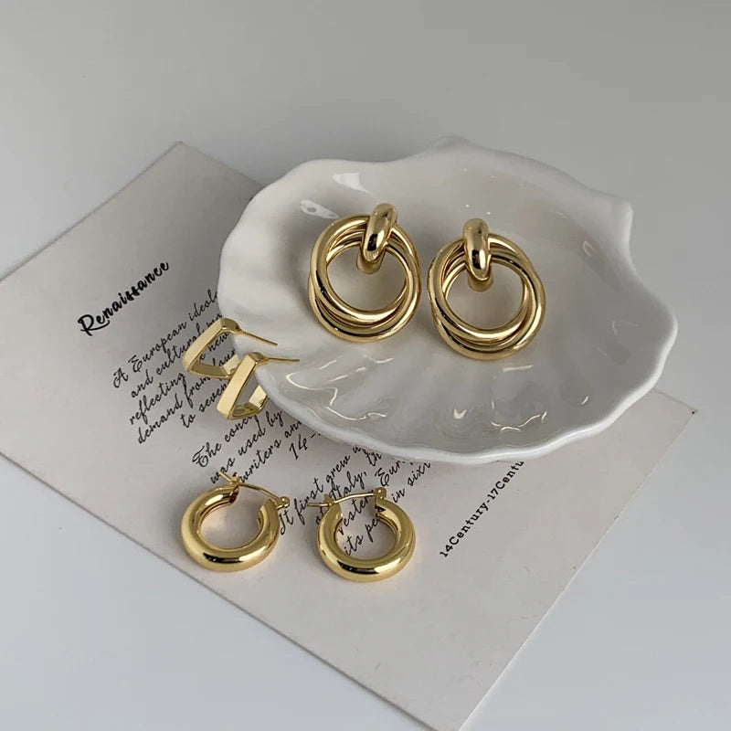 Vershal  Hot Selling Jewelry Set 18k Gold Plated Minimalist Geometric Hoop Earrings Set