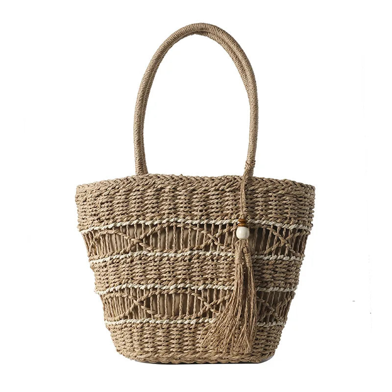 Cross-Border Factory Wholesale Women's Large Capacity Straw Woven Tote Bag Open Portable Underarm Shoulder Bag Fashion Autumn