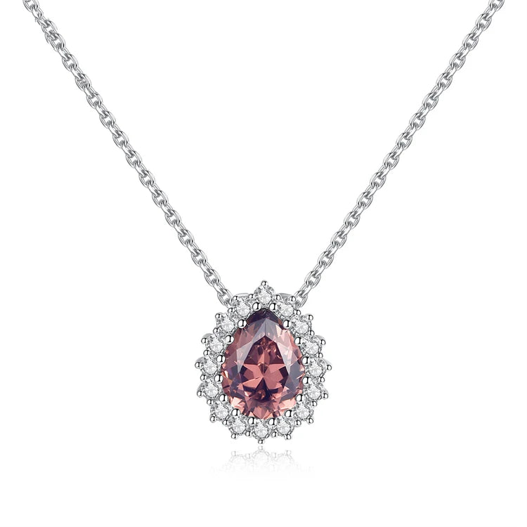 Wholesale 925 Silver Long Chain Luxury Jewelry Fashion Waterdrop Gemstone Pendant Necklaces