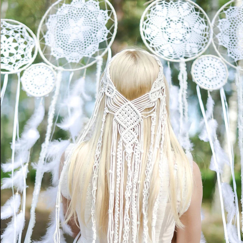 Bohemian Headband Bridal Shower Accessory Hand Woven Custom Macrame Wedding Veil