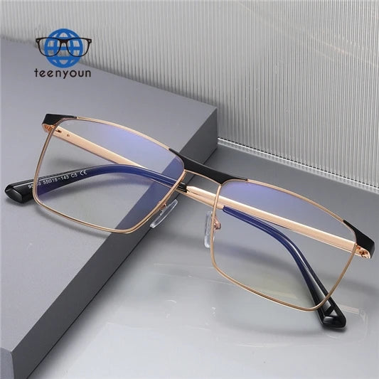 Teenyoun Hot Selling Men Anti Blue Light Computer Glasses Frame Metal Square Spectacle Frames Optical
