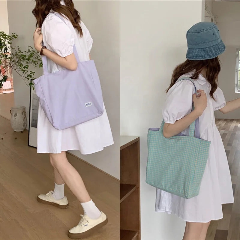 2023 Full Color Custom logo Printed Canvas Tote Bag With Inner Pocket Double Sides Printed Cotton Canvas Shoulder Bag Ladies
