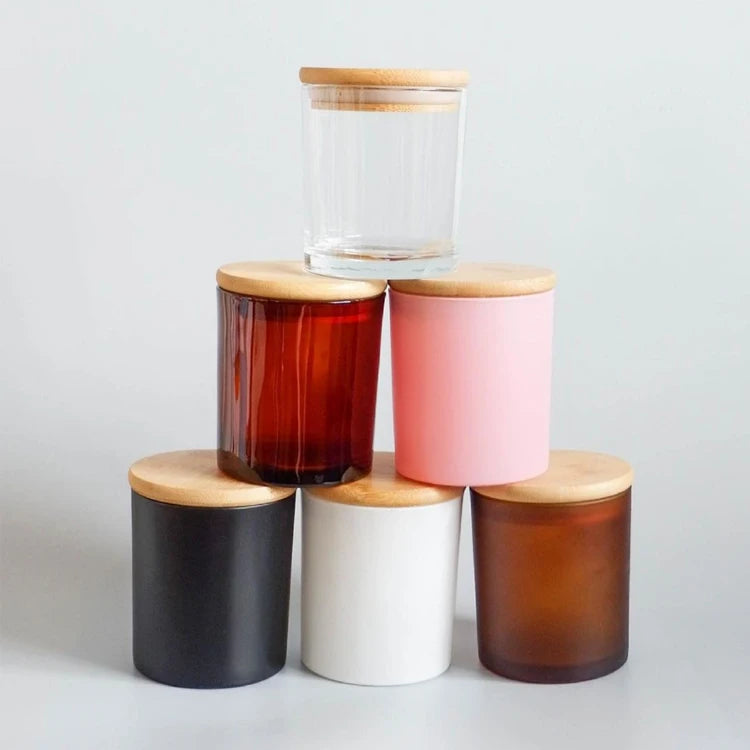 Hot Sale 200ml 10 oz Matte Black Brown Large Empty Bamboo Wooden Lid Candle Jars for Candle Making