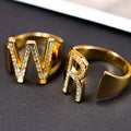 SC Popular Vintage Alphabet Rings Trendy Adjustable Cubic Zirconia Letter Rings Chunky Gold Statement Initial Rings for Women