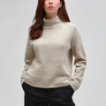 Women's Casual Minimalist Alpaca-Wool Blend Sweater Mock Neck Wool Pullover with Embroidery Breathable Woven for Autumn Winter