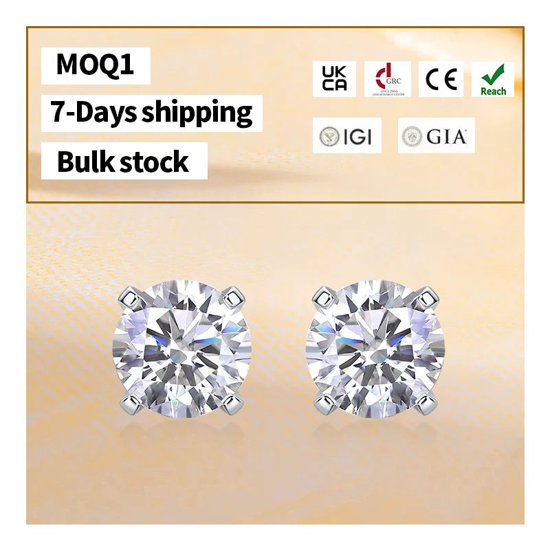 Fast Delivery 925 Silver 1CT Real Moissanite Diamond Four Claw Twist Bead Stud Earrings Trendy Parties Engagements