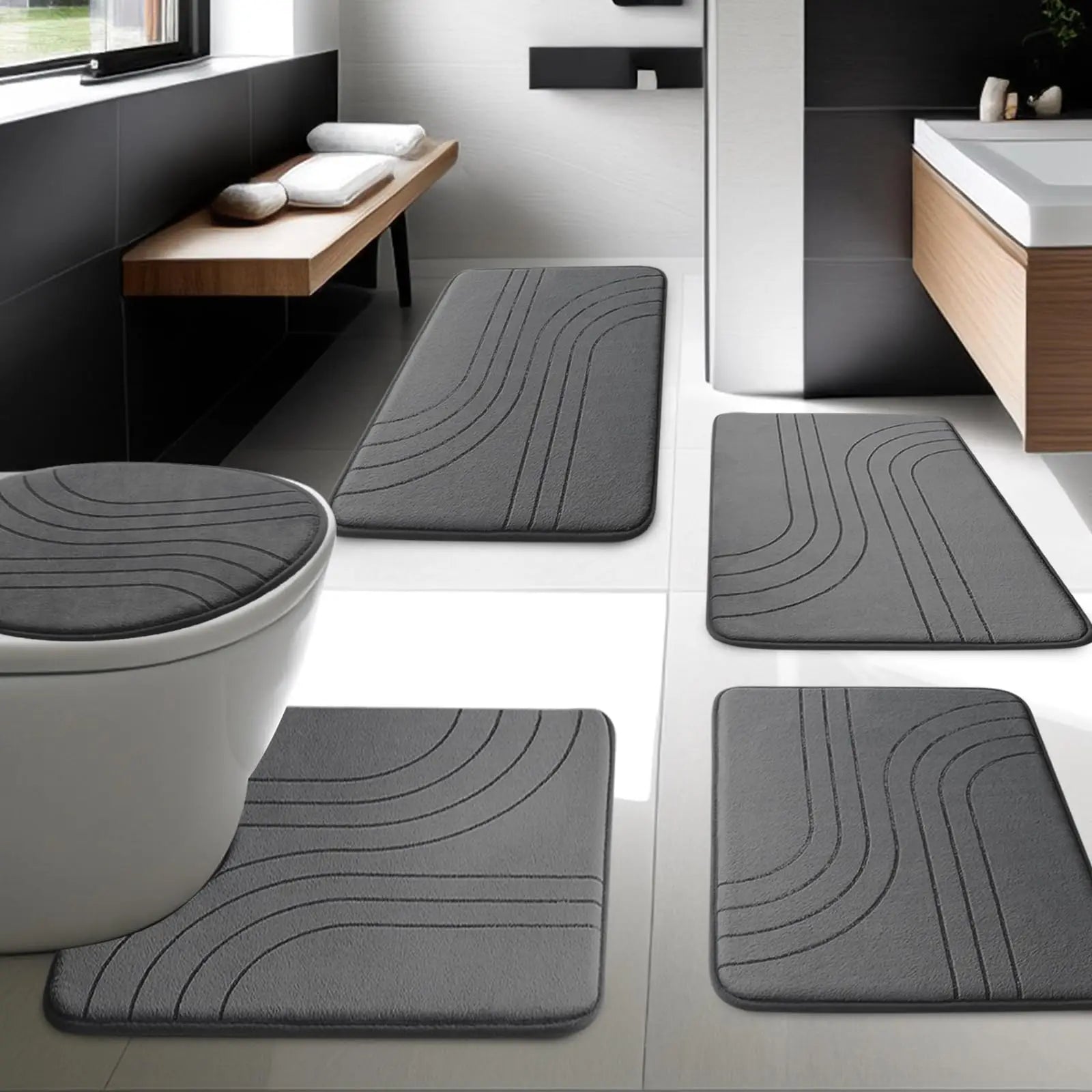 Memory Foam Bath Mats Extra Thick Non Slip Mats for Tub Toilet and Floor Water Absorbent Washable