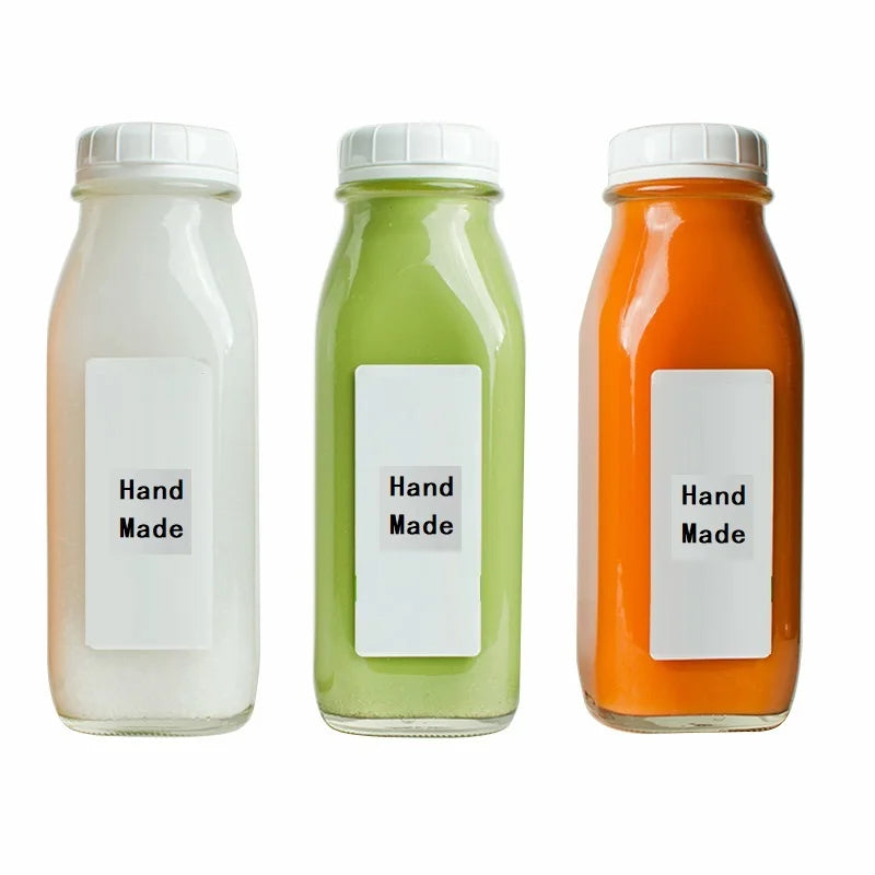 500ml New Fresh Juice Bottle 100ml 16oz 32oz Square Glass Beverage Milk Smoothies Soft Drinking Bottles with Tamper Proof Cap