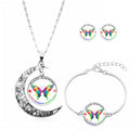 Autism Awareness Puzzle Pieces Charm Glass Cabochon Bangle Necklace Earrings Jewelry Set