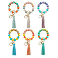 New Colorful Simple Silicone Rubber Beads Elastic Wristlet Bracelet Keychain Leather Tassel Eco-Friendly Fashionable Unisex Gift