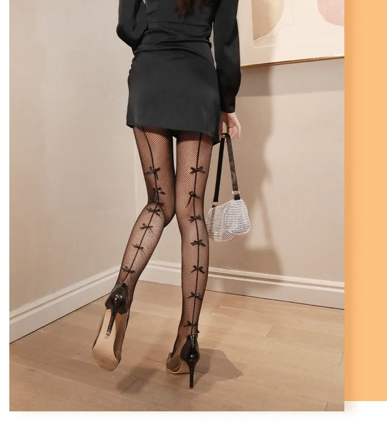 Women's Fishnet Bow Tights Knitted Lace Stockings Pantyhose Sustainable Anti-Bacterial Breathable Features Extended Size