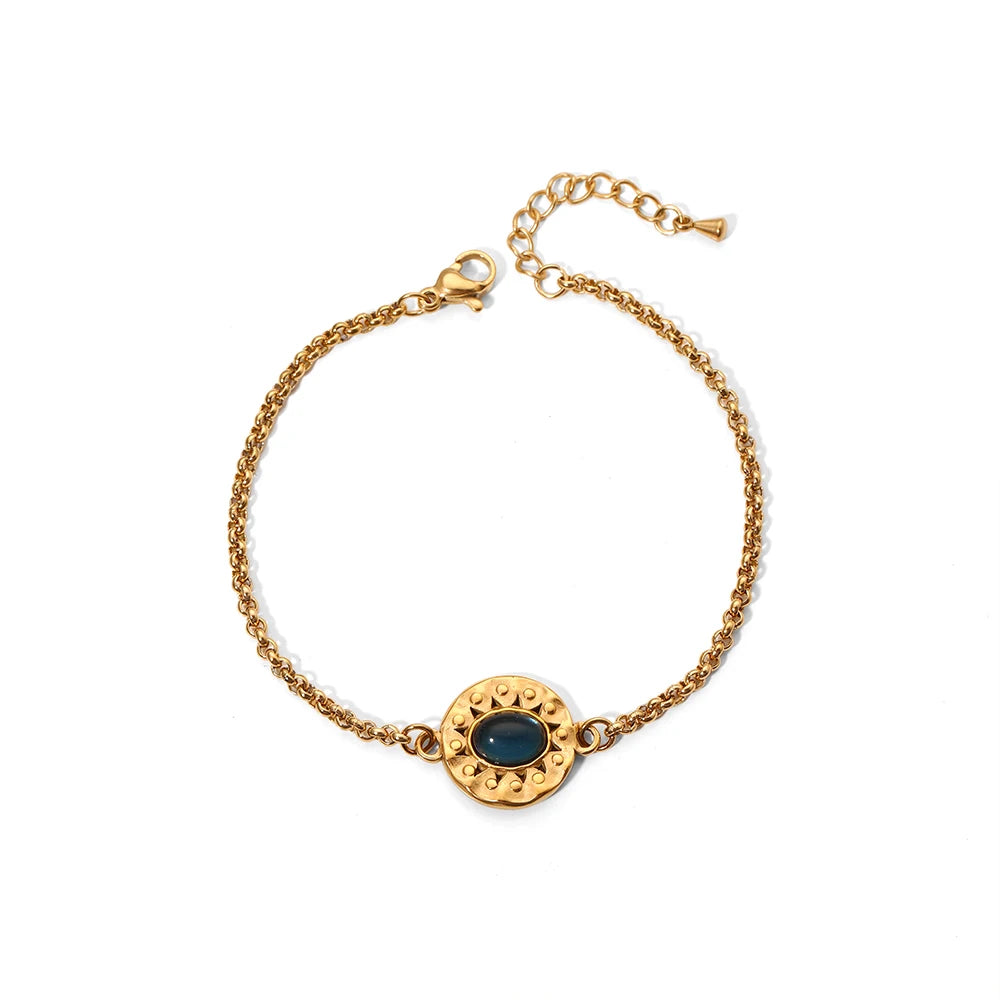 Black Color Natural Stones 18k Real Gold Plated Coin Pendant Women Bracelets No Fading Fashion Jewelry