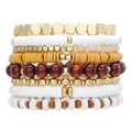 In Stock Fashion Bohemian Wooden Bead Soft Ceramic Jewelry Stackable Elastic Women's Bracelet Set Wholesale