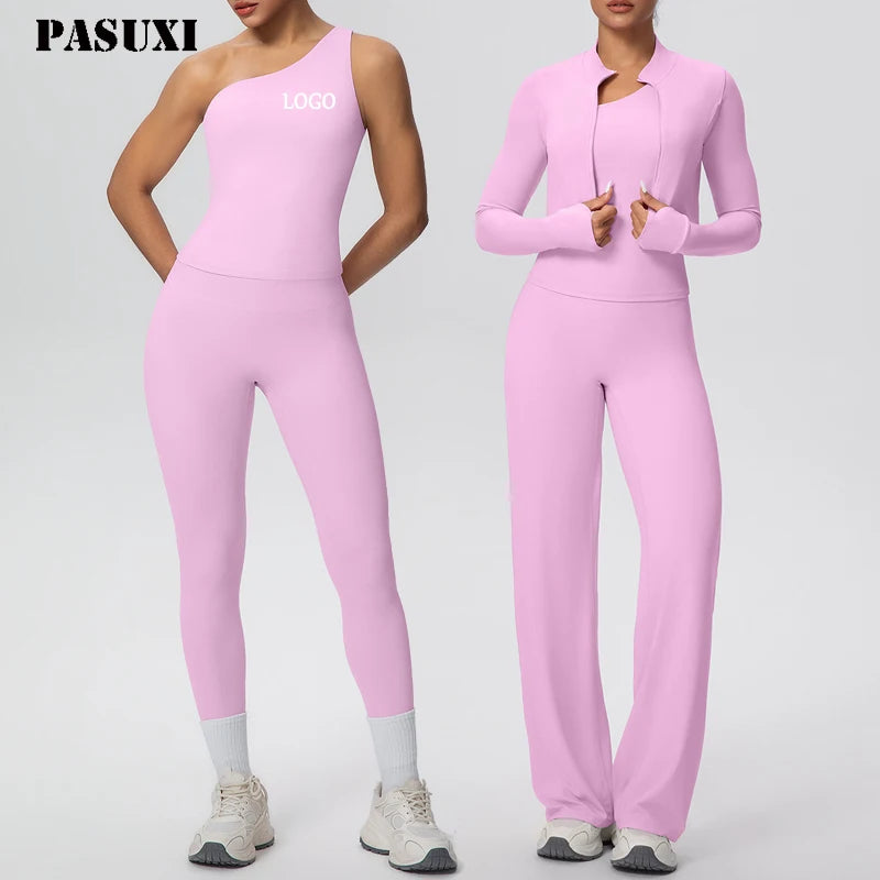 PASUXI High Quality Yoga Sets Flared Leggings Seamless Gym Running Bra Workout Activewear Fitness Suits for Women