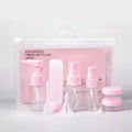 Travel Cosmetic Bottle Set Pink Blue Refillable 9-Piece PET Plastic Pump Sprayer Mini Bag Empty Toiletries Lotion Shampoo Skin