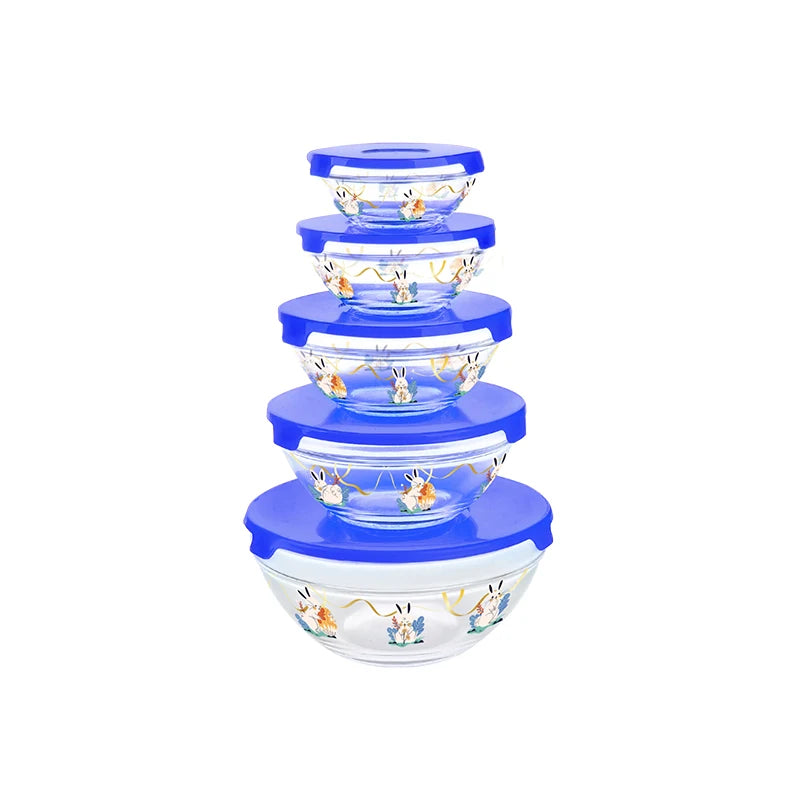 Promotion 5pcs Classic Popular Disposable Glass Salad Bowls Set Lids Classic Popular Bowl Sets Lids Stock Glass Bowl Set Lid