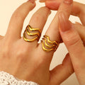 Waterproof Stainless Steel Hollow Out Wave Rings for Women Trendy Ladies Daily Finger Ring Wholesale Fashion Jewelry Accessories