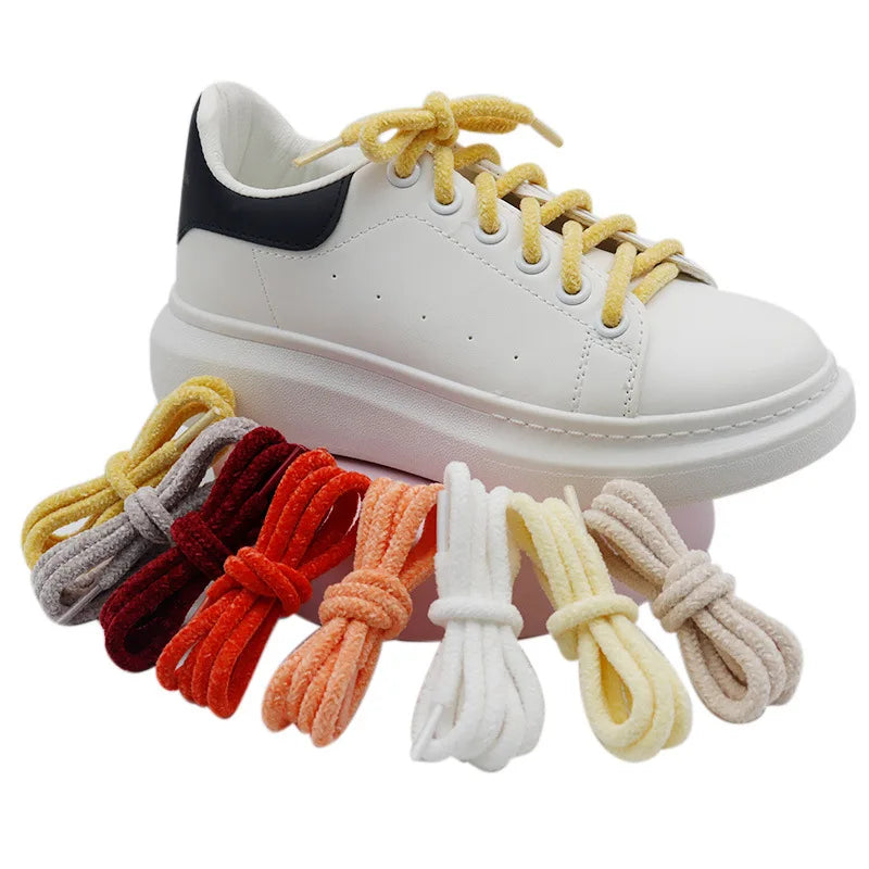 9 Colors Plush and Comfortable round Polyester Shoe Laces 6 mm Width 50-200 cm Fluffy Rope Shoelaces