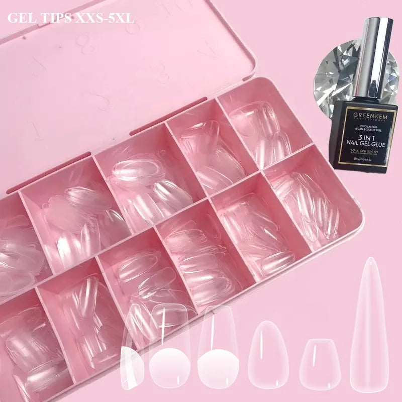 500Pcs Box 3XL No C XXL Coffin Nail Tips Straight ABS Custom Logo Clear Easy French Clear C Curve Coffin XXL Nail Tips
