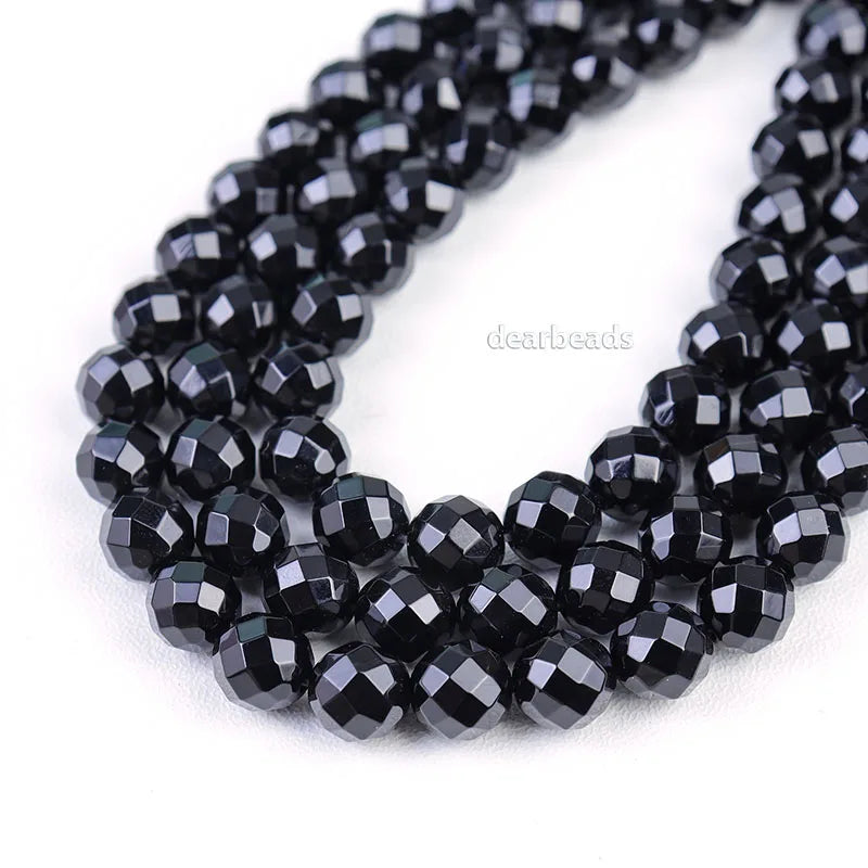 Genuine Faceted Black Onyx Loose Bead Strand for DIY Jewelry Making 6mm 8mm 38cm 15"