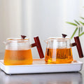 Hot Selling 750ml High Borosilicate Glass Tea Maker Wood Put Boiling Teapot with Infuser