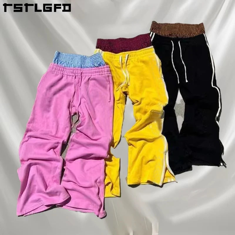Custom Side Stripe Sweatpants Men Heavyweight Cotton Baggy Sports Jogger Flare Sweats Pants Loose Men's Casual Track Pants Flat