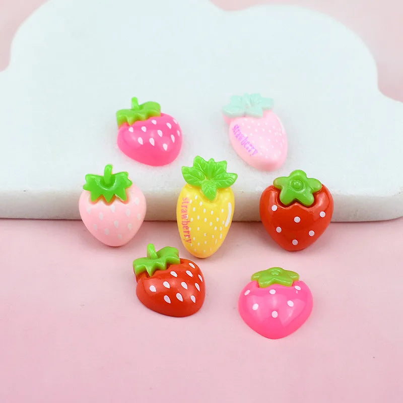 Cartoon Resin Strawberry Flat Back Resin Charms Cabochons for Slime Handmade DIY Mobile Phone Kids Hair Craft Decor